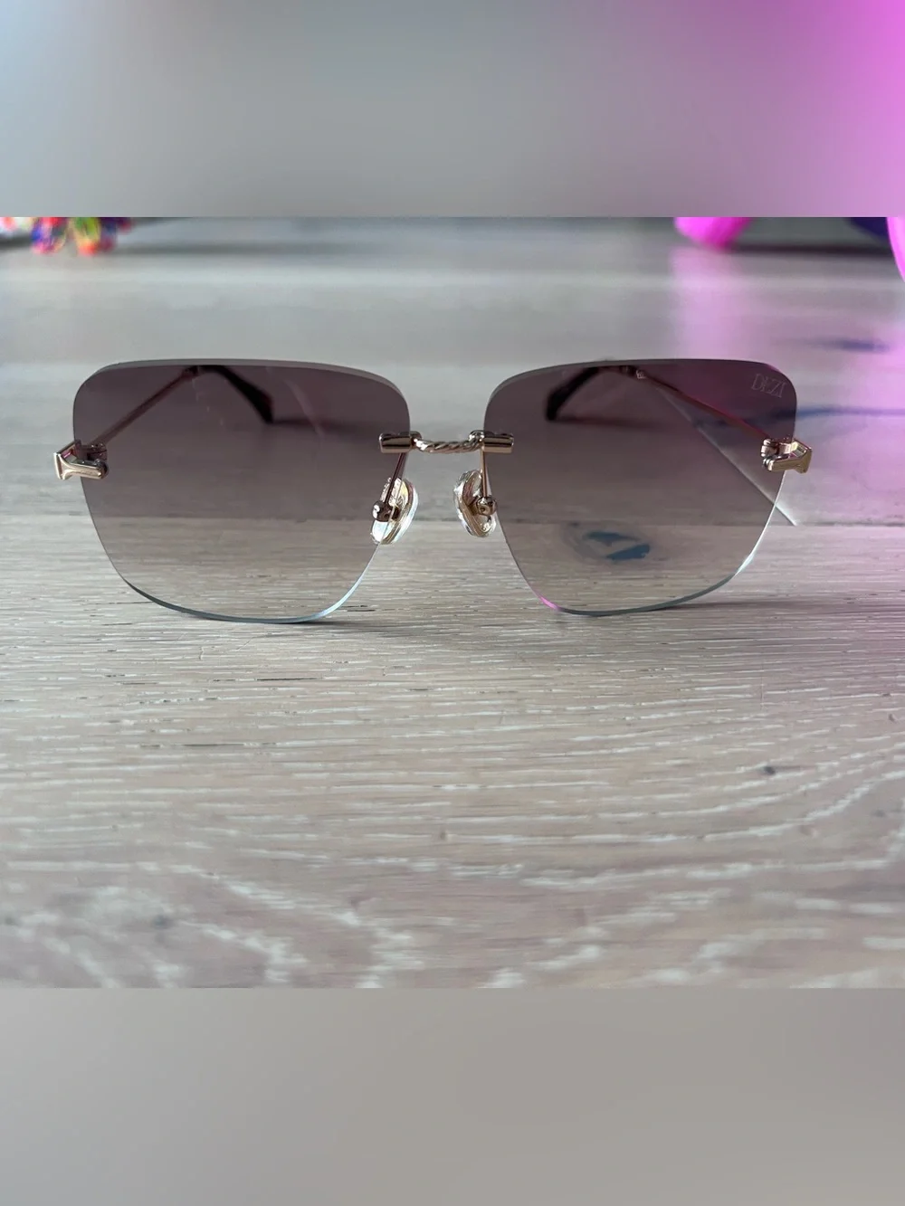 DEZI Gold Rimless Sunglasses with Brown Gradient Lenses